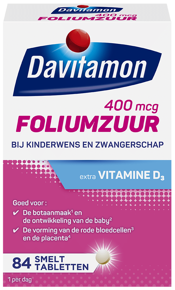Blaast op Klaar alleen Davitamon Foliumzuur met Vitamine D3: bij kinderwens